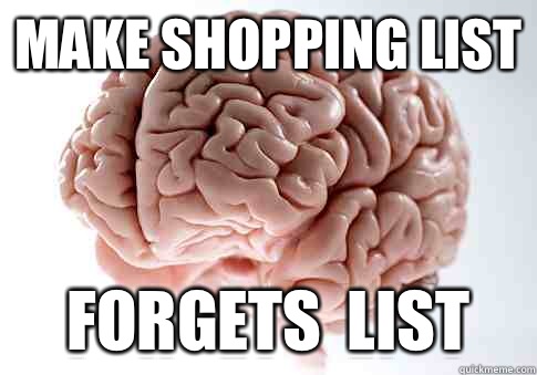 Make shopping list FORGETs  list  Scumbag Brain