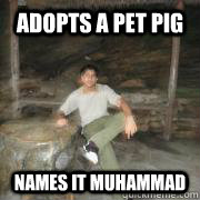 adopts a pet pig names it muhammad  