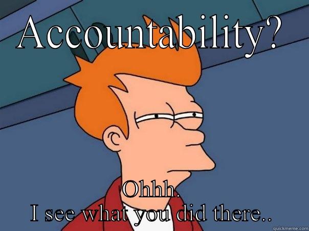 ACCOUNTABILITY? OHHH. I SEE WHAT YOU DID THERE.. Futurama Fry