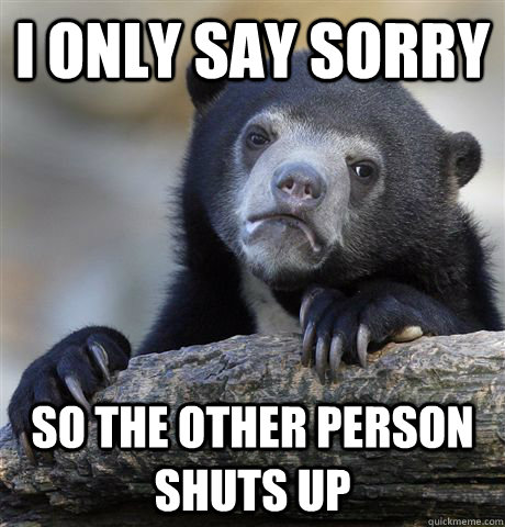 I only say sorry so the other person shuts up  Confession Bear