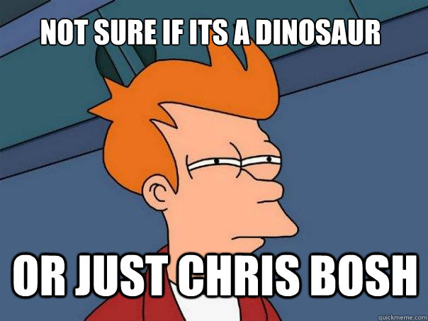 not sure if its a dinosaur  or just chris bosh  Futurama Fry
