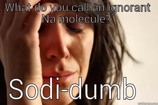 WHAT DO YOU CALL AN IGNORANT NA MOLECULE?  SODI-DUMB  First World Problems