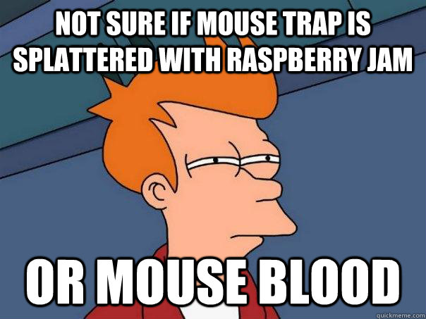 Not sure if mouse trap is splattered with raspberry jam Or mouse blood  Futurama Fry