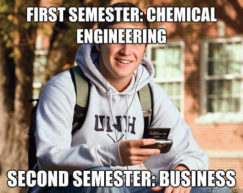 First semester: Chemical Engineering Second semester: Business - First semester: Chemical Engineering Second semester: Business  College Freshman
