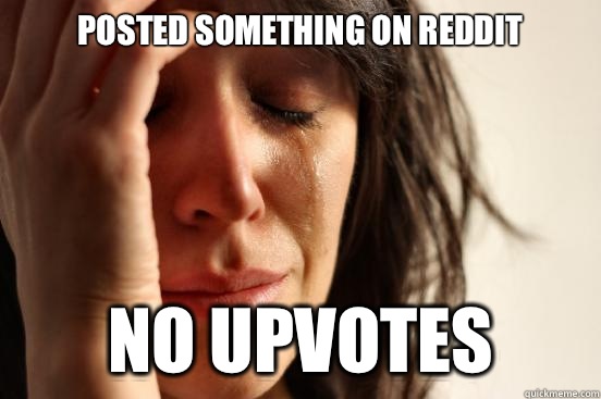 Posted something on Reddit No upvotes  First World Problems