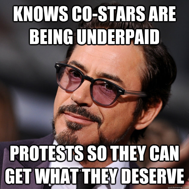 Knows co-stars are being underpaid Protests so they can get what they deserve  