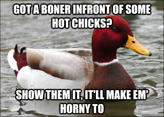 Got a boner infront of some hot chicks? Show them it, it'll make em' horny to  Malicious Advice Mallard