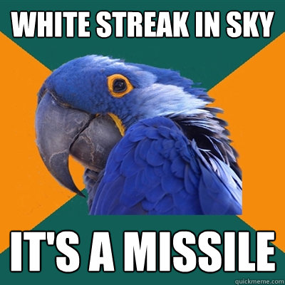 White streak in sky It's a missile  Paranoid Parrot