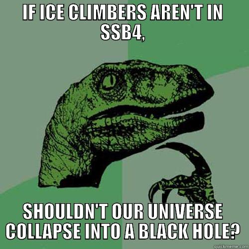 IF ICE CLIMBERS AREN'T IN SSB4, SHOULDN'T OUR UNIVERSE COLLAPSE INTO A BLACK HOLE? Philosoraptor