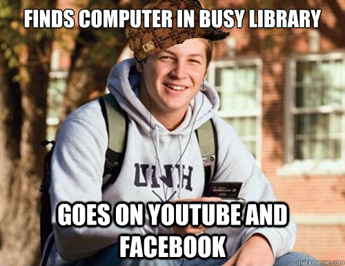 Finds computer in busy library goes on youtube and facebook  College Freshman