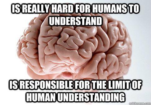 Is really hard for humans to understand Is responsible for the limit of human understanding  Scumbag Brain