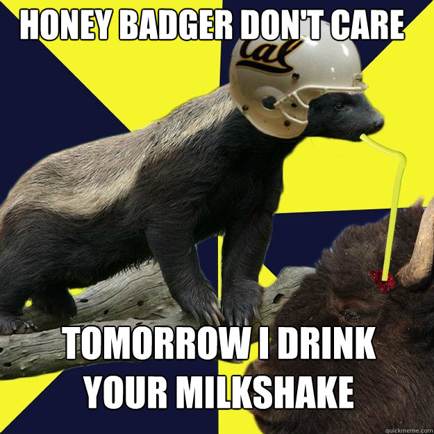 Honey badger don't care tomorrow i drink your milkshake  