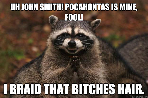 Uh John smith! pocahontas is mine, fool! i braid that bitches hair.
  Evil Plotting Raccoon