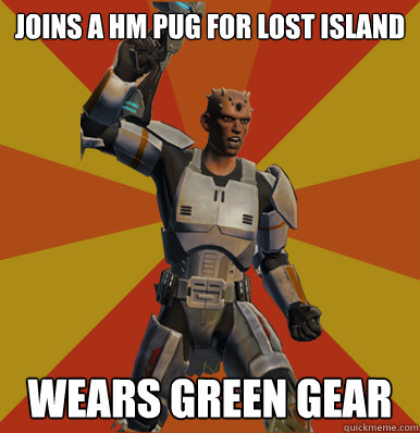 joins a hm pug for lost island wears green gear  