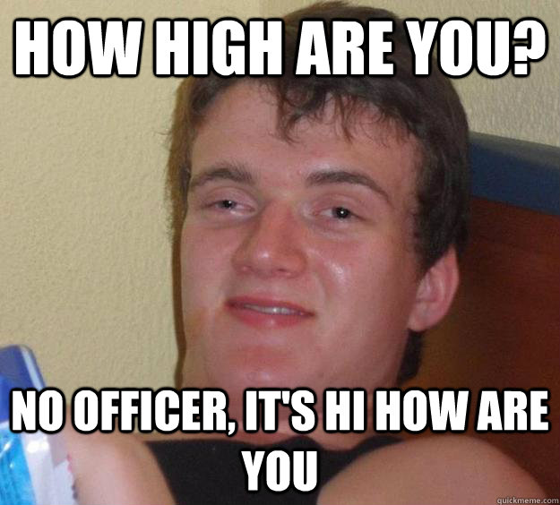 How High are you? No officer, it's Hi How are you  10 Guy
