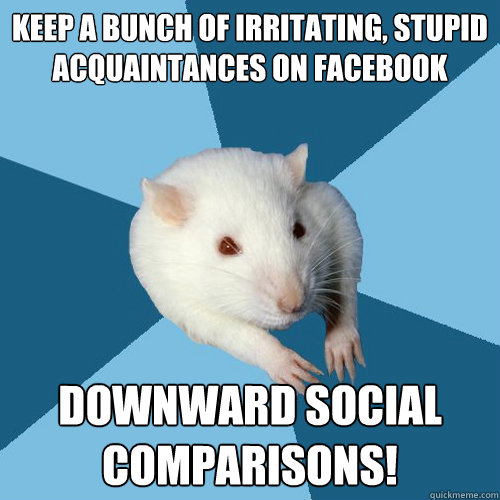 Keep a bunch of irritating, stupid acquaintances on Facebook Downward social comparisons!  Psychology Major Rat