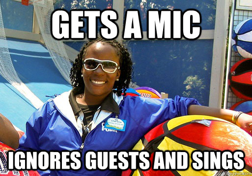 gets a mic ignores guests and sings  Cedar Point employee