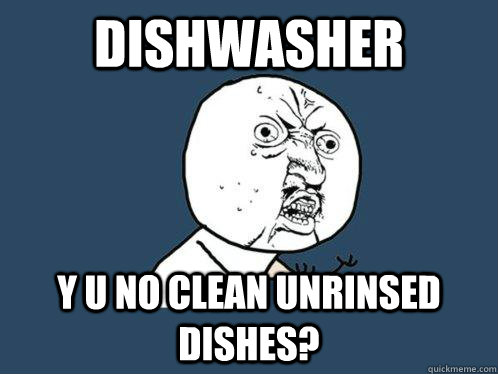dishwasher y u no clean unrinsed dishes?  Y U No