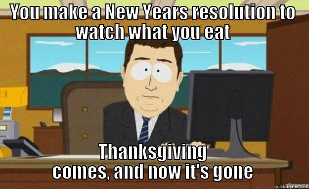 YOU MAKE A NEW YEARS RESOLUTION TO WATCH WHAT YOU EAT THANKSGIVING COMES, AND NOW IT'S GONE aaaand its gone