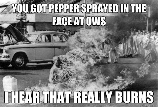You got pepper sprayed in the face at OWS I hear that really burns  Unimpressed Monk