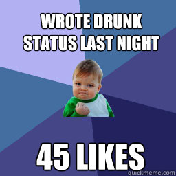 Wrote Drunk status last night  45 likes - Wrote Drunk status last night  45 likes  Sucess Kid