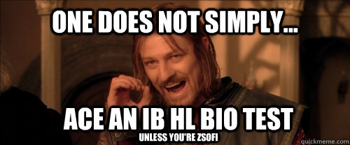 One does not simply... Ace an IB HL Bio test unless you're Zsofi  Mordor