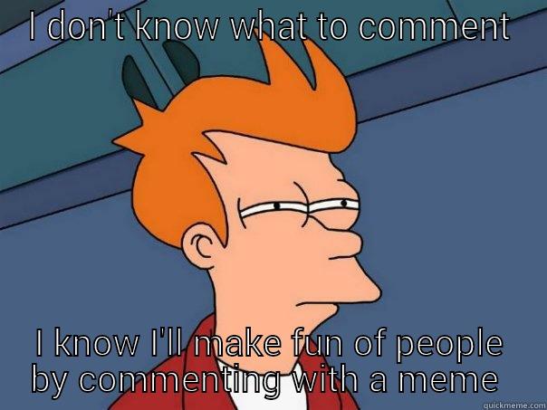 I DON'T KNOW WHAT TO COMMENT I KNOW I'LL MAKE FUN OF PEOPLE BY COMMENTING WITH A MEME  Futurama Fry