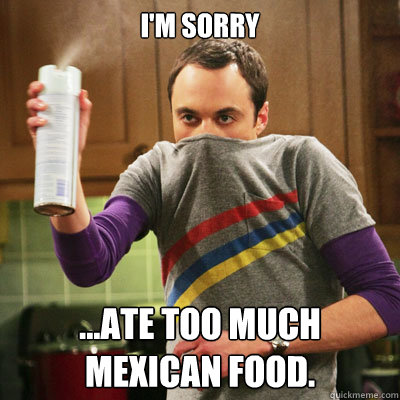 i'm sorry ...ate too much mexican food. - i'm sorry ...ate too much mexican food.  Bullshit