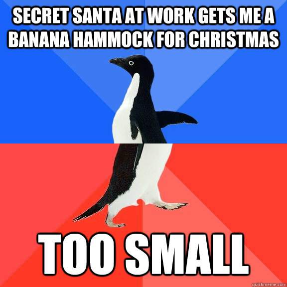 Secret santa at work gets me a banana hammock for christmas too small  Socially Awkward Awesome Penguin