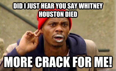 DID I JUST HEAR YOU SAY WHITNEY HOUSTON DIED MORE CRACK FOR ME!  Tyrone