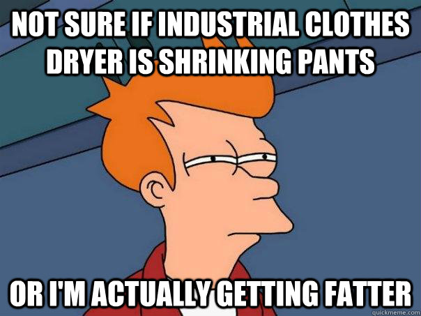Not sure if industrial clothes dryer is shrinking pants Or I'm actually getting fatter  Futurama Fry