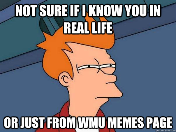 not sure if i know you in real life or just from wmu memes page  Futurama Fry