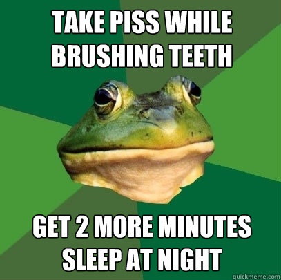 Take Piss While Brushing Teeth Get 2 more minutes sleep at night  Foul Bachelor Frog
