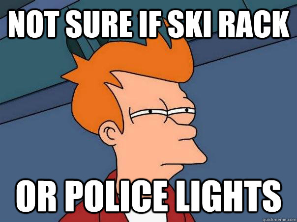 Not sure if ski rack or police lights  Futurama Fry