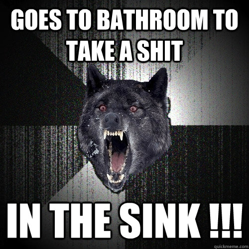 goes to bathroom to take a shit IN THE SINK !!!  Insanity Wolf