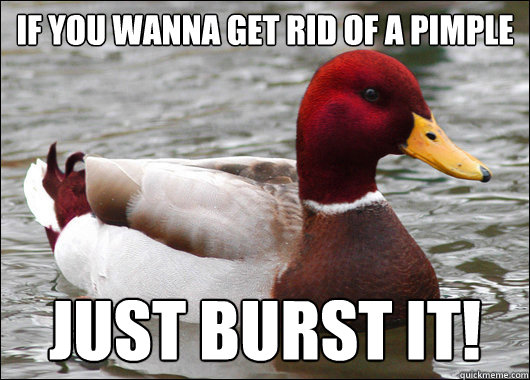 If you wanna get rid of a pimple
 just burst it!  Malicious Advice Mallard
