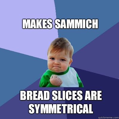 Makes sammich Bread slices are symmetrical  Success Baby