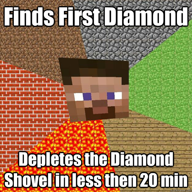 Finds First Diamond Depletes the Diamond Shovel in less then 20 min  Minecraft