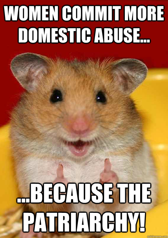 Women commit more domestic abuse... ...because the patriarchy!   - Women commit more domestic abuse... ...because the patriarchy!    Rationalization Hamster