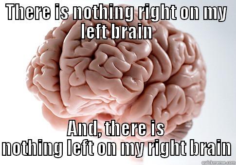 THERE IS NOTHING RIGHT ON MY LEFT BRAIN AND, THERE IS NOTHING LEFT ON MY RIGHT BRAIN Scumbag Brain