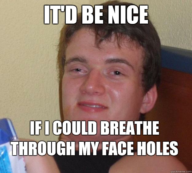It'd be nice 
 if I could breathe through my face holes  10 Guy