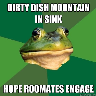 Dirty dish mountain in sink hope roomates engage  Foul Bachelor Frog