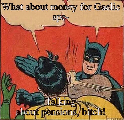 WHAT ABOUT MONEY FOR GAELIC SPE- TALKING ABOUT PENSIONS, BITCH! Batman Slapping Robin
