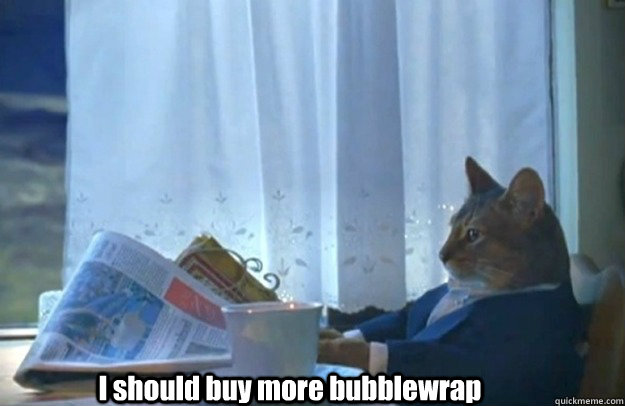 I should buy more bubblewrap  Sophisticated Cat is broke