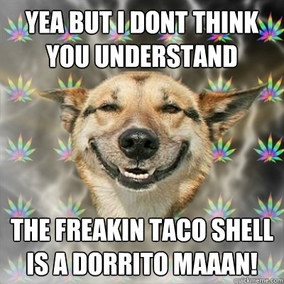 Yea but i dont think you understand the freakin taco shell is a dorrito maaan!   Stoner Dog
