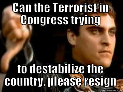 CAN THE TERRORIST IN CONGRESS TRYING TO DESTABILIZE THE COUNTRY, PLEASE RESIGN Downvoting Roman