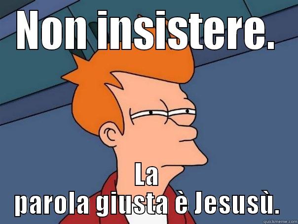 NON INSISTERE. LA PAROLA GIUSTA È JESUSÙ. Futurama Fry