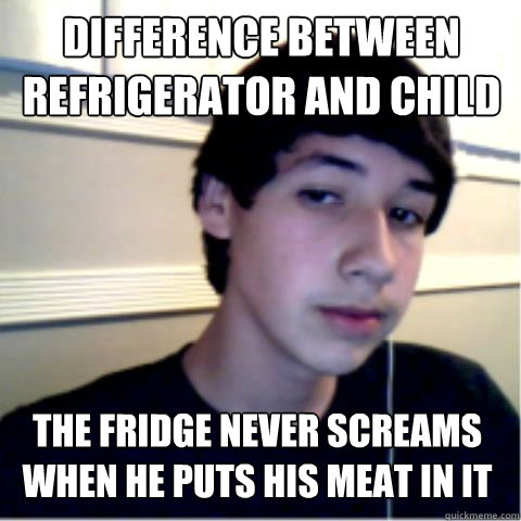 Difference between refrigerator and child The fridge never screams when he puts his meat in it  