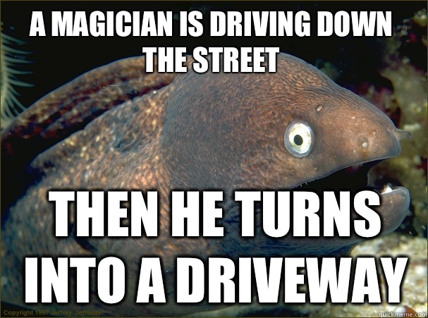 Then he turns into a driveway A magician is driving down the street  Bad Joke Eel