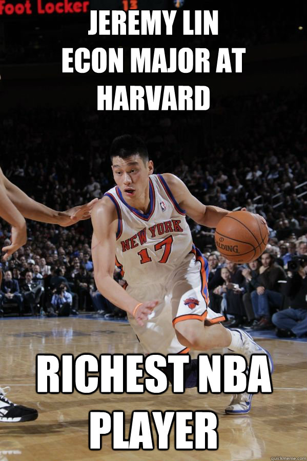 Jeremy Lin
Econ major at harvard richest nba player  Jeremy Lin
